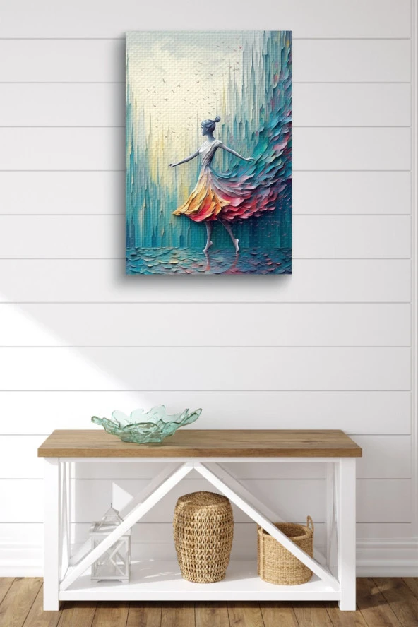 Mavi Boyalar İçerisindeki Balerin Yağlı Kanvas Tablo - Resim 2