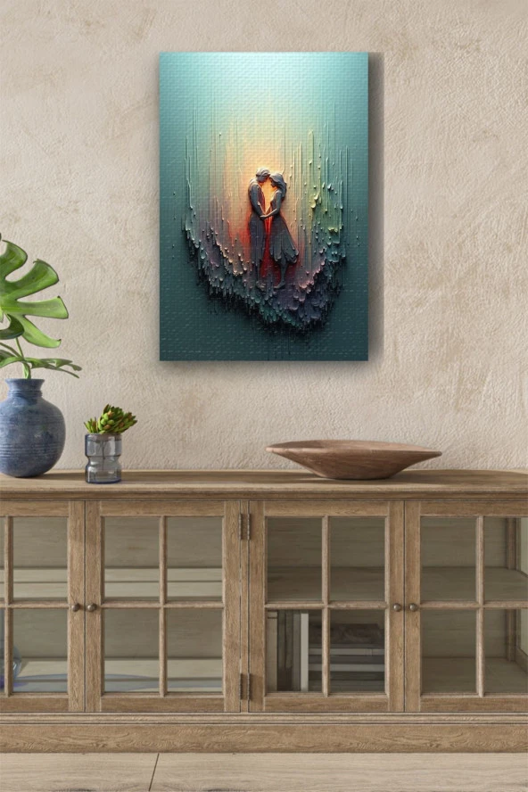 Mum Detaylı Akışkan Boyalar İçindeki Kadın ve Erkek Silüeti Yağlı Kanvas Tablo ürün görseli