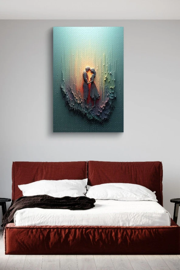 Mum Detaylı Akışkan Boyalar İçindeki Kadın ve Erkek Silüeti Yağlı Kanvas Tablo - Resim 3