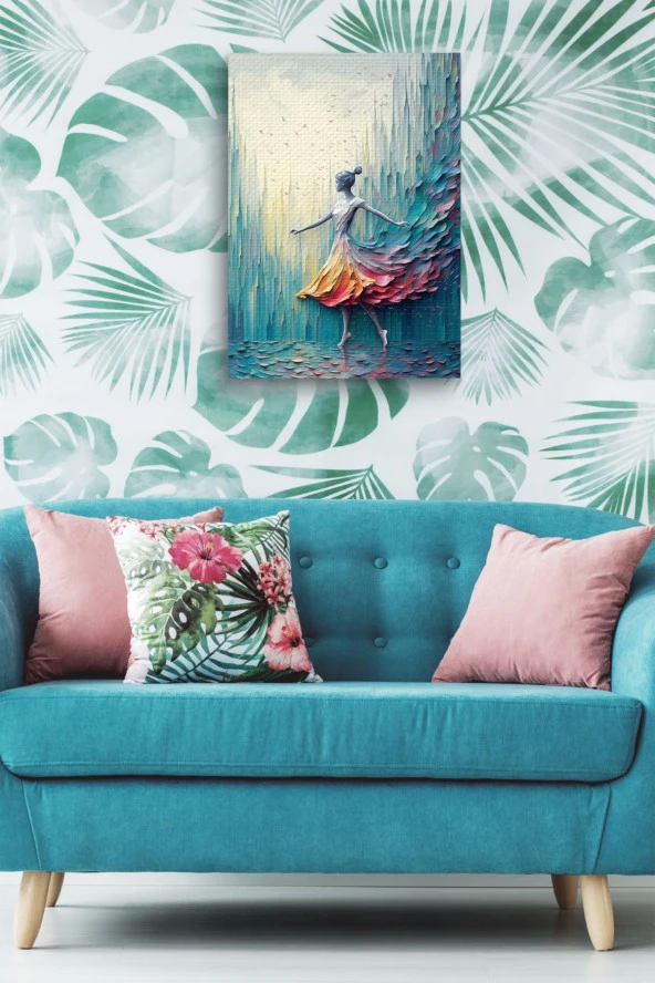 Mavi Boyalar İçerisindeki Balerin Yağlı Kanvas Tablo - Resim 4