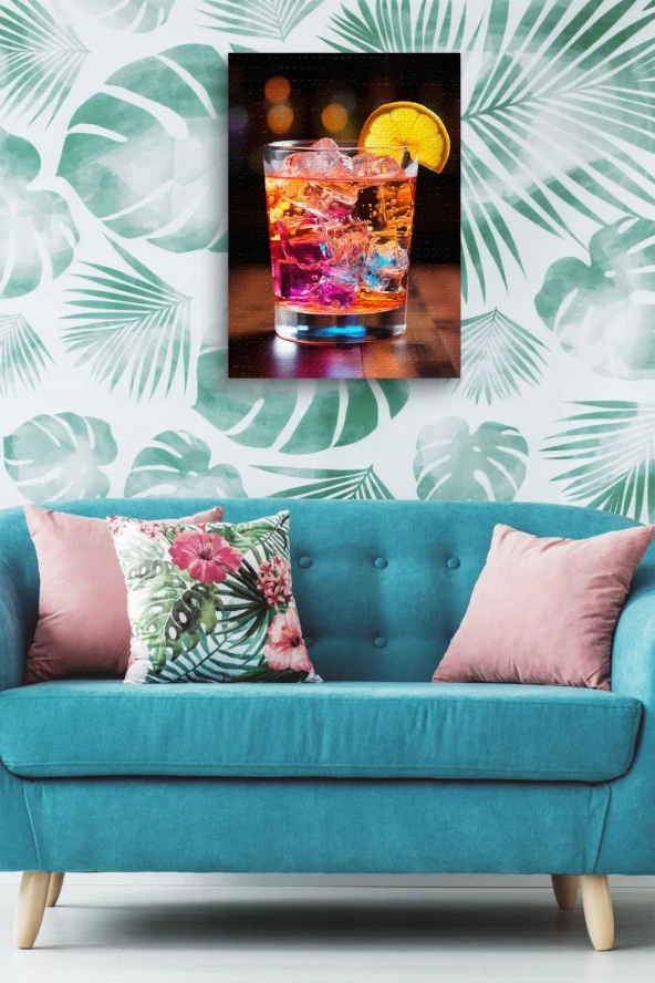 Limon ve Buz Detaylı Kokteyl Yağlı Kanvas Tablo - Resim 4