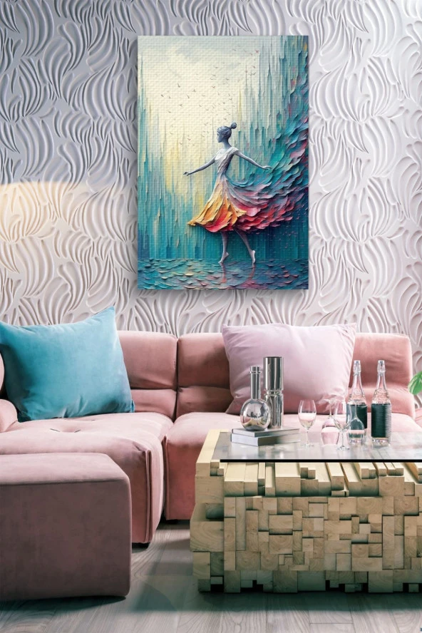 Mavi Boyalar İçerisindeki Balerin Yağlı Kanvas Tablo - Resim 6