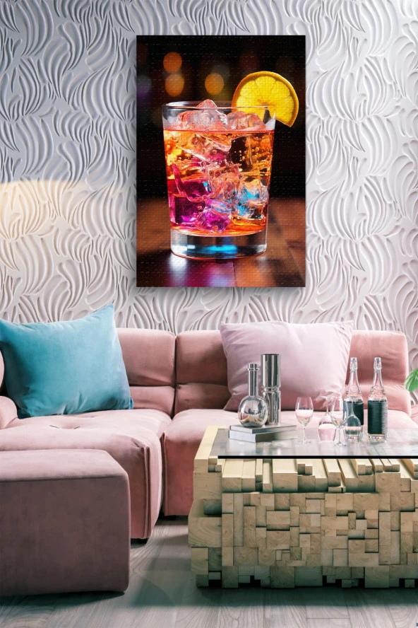 Limon ve Buz Detaylı Kokteyl Yağlı Kanvas Tablo - Resim 6