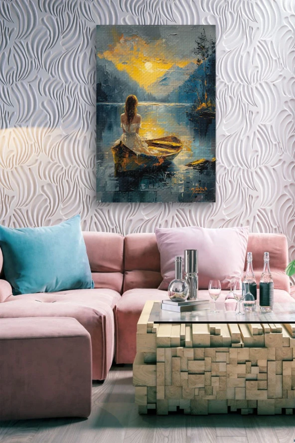 Kayıklı Kadın Doğal Yağlı Kanvas Tablo - Resim 7