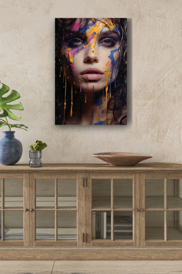Saçlarındn Rengarenk Boyalar Akan Kadın Yağlı Kanvas Tablo ürün görseli