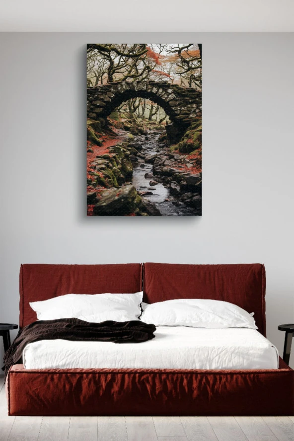 Taş Köprü Altındaki Akarsu Yağlı Kanvas Tablo - Resim 3