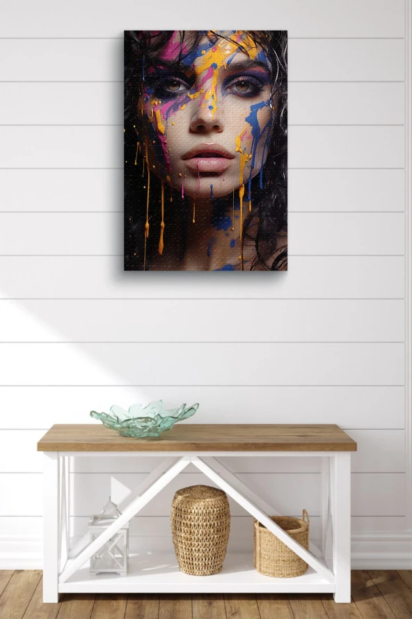 Saçlarındn Rengarenk Boyalar Akan Kadın Yağlı Kanvas Tablo - Resim 2