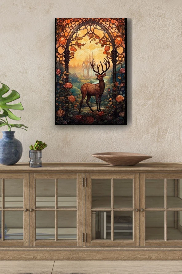 Çiçekler ve Kubizm Geyik Yağlı Kanvas Tablo ürün görseli