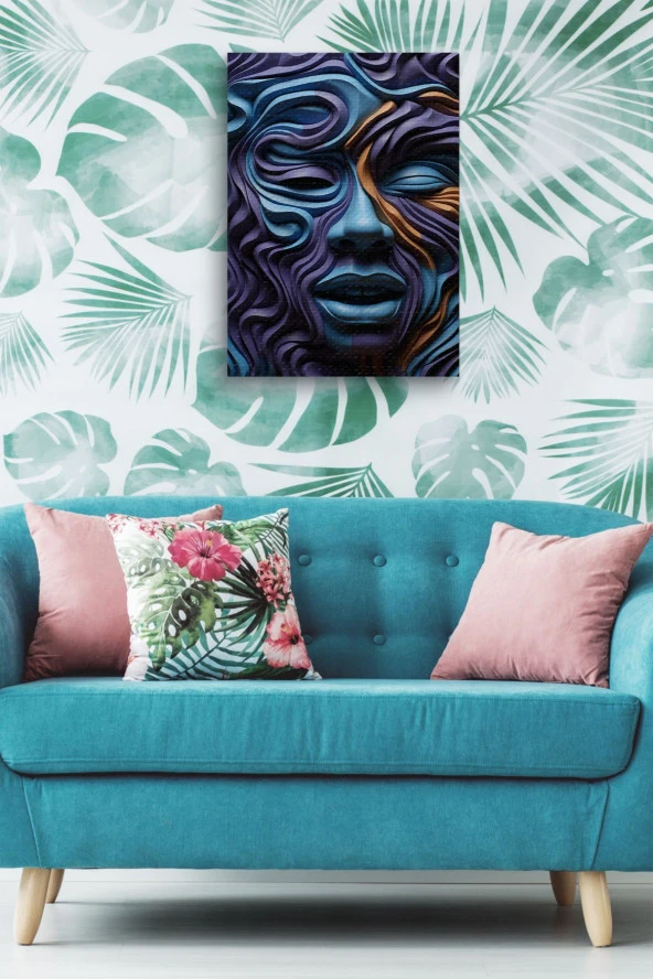 Mor-Mavi Karışımı İnsan Silüeti Yağlı Kanvas Tablo - Resim 2