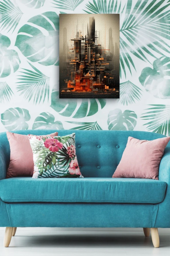 Modernist Binalar Futuristik Çizim Yağlı Kanvas Tablo - Resim 5