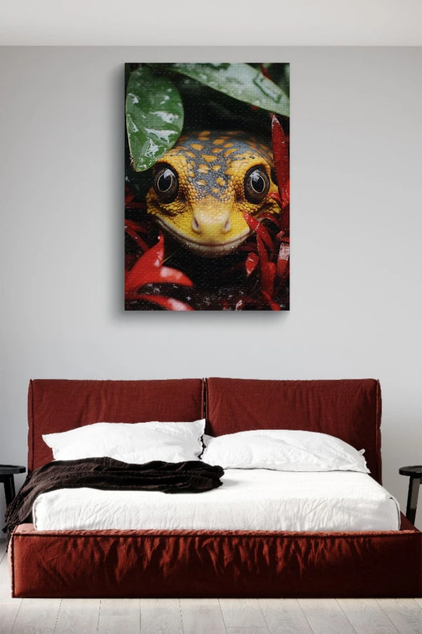 Bitkiler Arasından Bakan Kertenkele Yağlı Kanvas Tablo - Resim 3