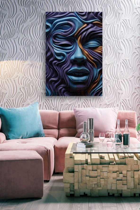 Mor-Mavi Karışımı İnsan Silüeti Yağlı Kanvas Tablo - Resim 3