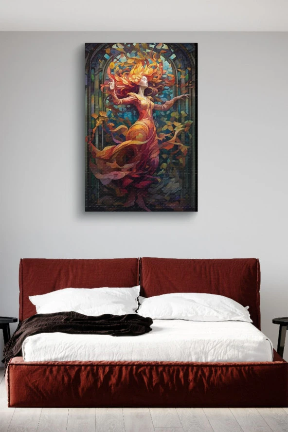 Sanatsal Tasarım Elbiseli Kız Yağlı Kanvas Tablo - Resim 2