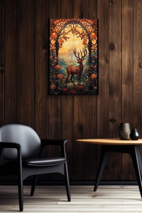 Çiçekler ve Kubizm Geyik Yağlı Kanvas Tablo - Resim 6