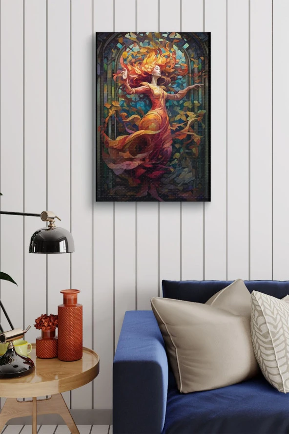 Sanatsal Tasarım Elbiseli Kız Yağlı Kanvas Tablo - Resim 3