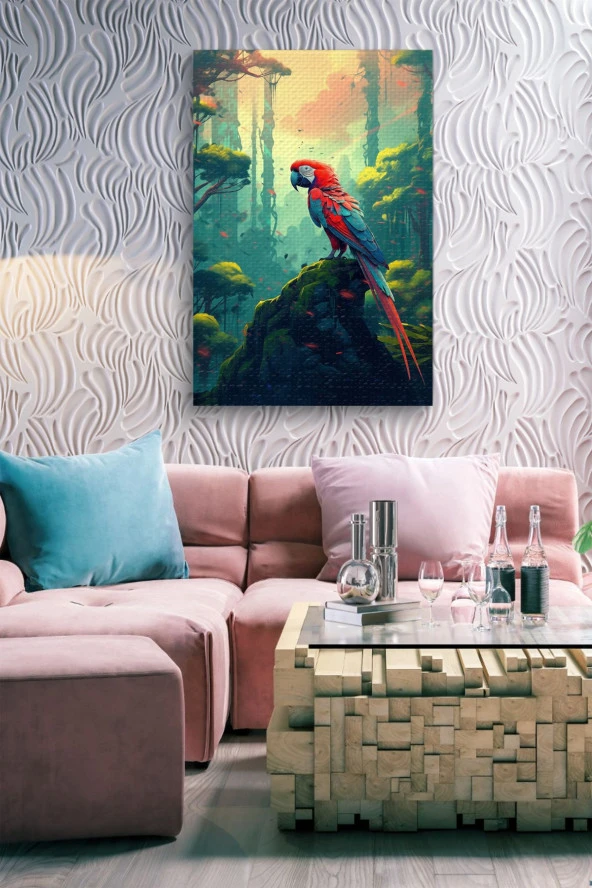 Doğa İçerisindeki Papağan Yağlı Kanvas Tablo - Resim 6
