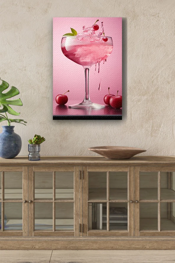 Pembe Kiraz Detaylı Kokteyl Yağlı Kanvas Tablo ürün görseli