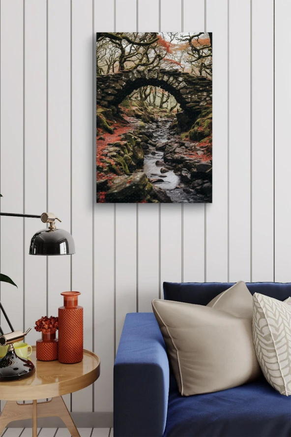 Taş Köprü Altındaki Akarsu Yağlı Kanvas Tablo - Resim 4