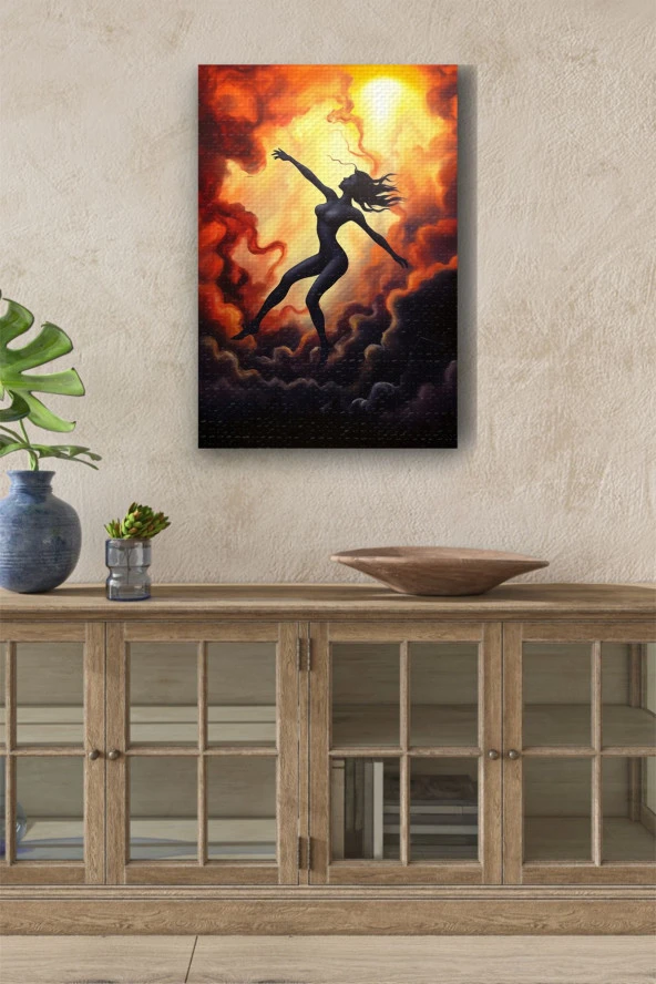 Bulutlar Arasındaki Kadın Silüeti Çizim Yağlı Kanvas Tablo ürün görseli