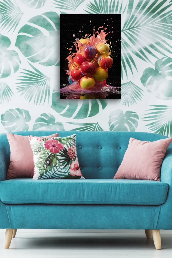 Renkler ile Birleştirilmiş Patlayan Meyveler Yağlı Kanvas Tablo - Resim 5