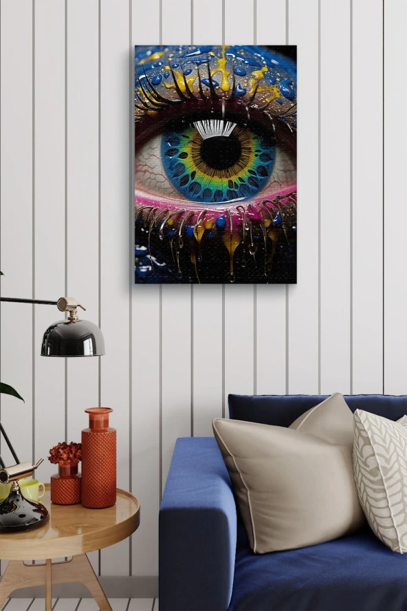 Etrafı Rengarenk Boyalar İle Kaplı Renkli Göz Yağlı Kanvas Tablo - Resim 4