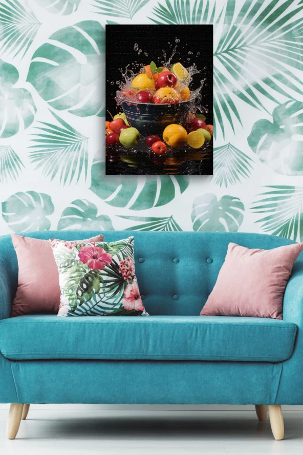 Siyah Arka Plan Kovadaki Meyveler Yağlı Kanvas Tablo - Resim 4