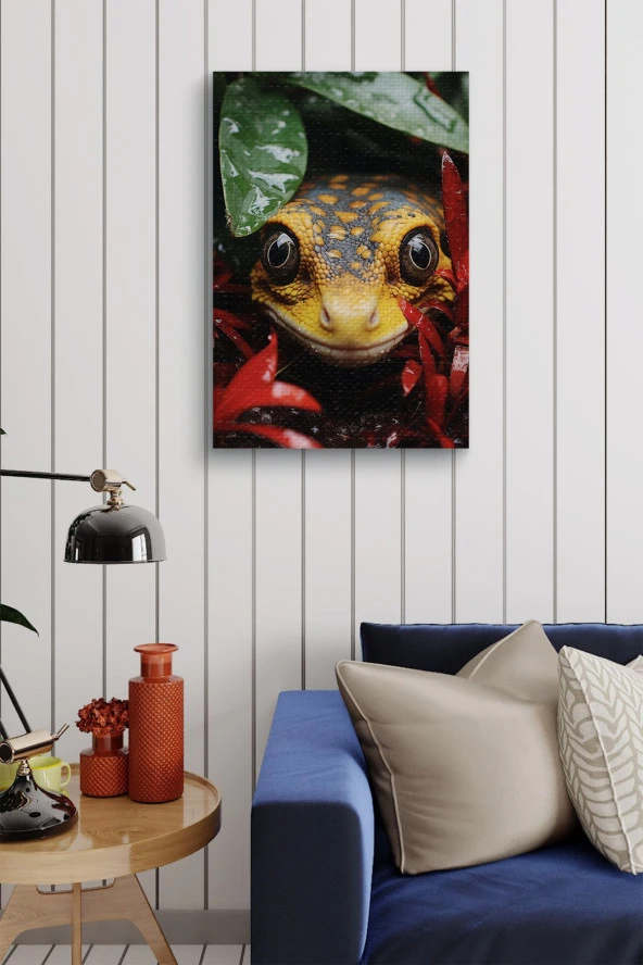 Bitkiler Arasından Bakan Kertenkele Yağlı Kanvas Tablo - Resim 4