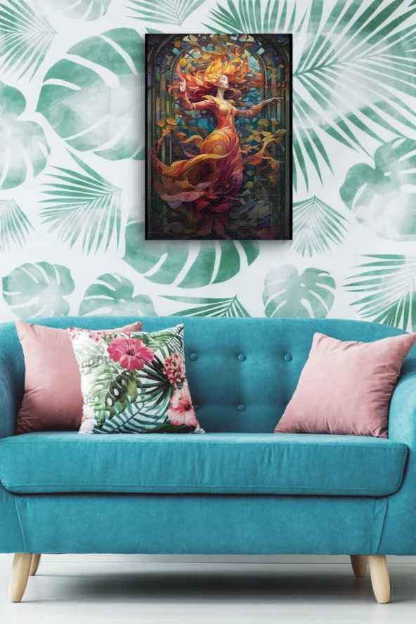 Sanatsal Tasarım Elbiseli Kız Yağlı Kanvas Tablo - Resim 4