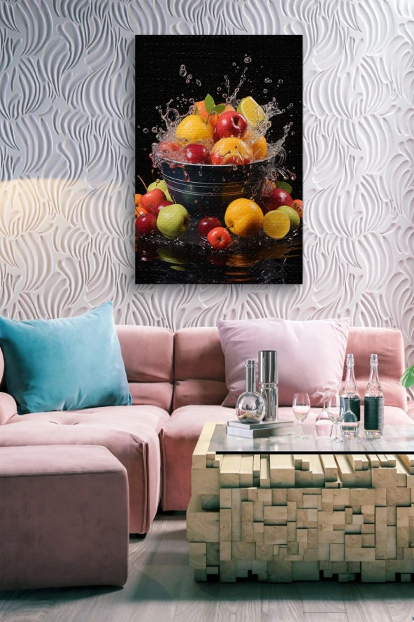 Siyah Arka Plan Kovadaki Meyveler Yağlı Kanvas Tablo - Resim 6