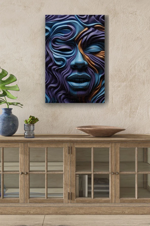 Mor-Mavi Karışımı İnsan Silüeti Yağlı Kanvas Tablo ürün görseli