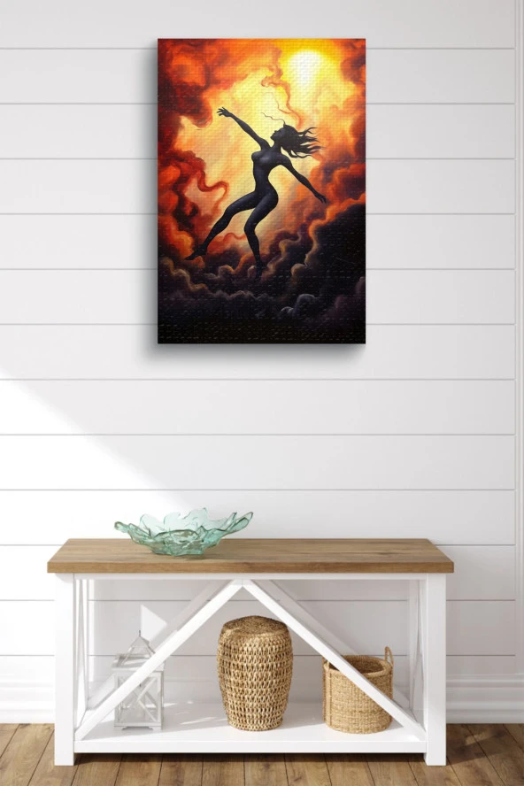 Bulutlar Arasındaki Kadın Silüeti Çizim Yağlı Kanvas Tablo - Resim 2