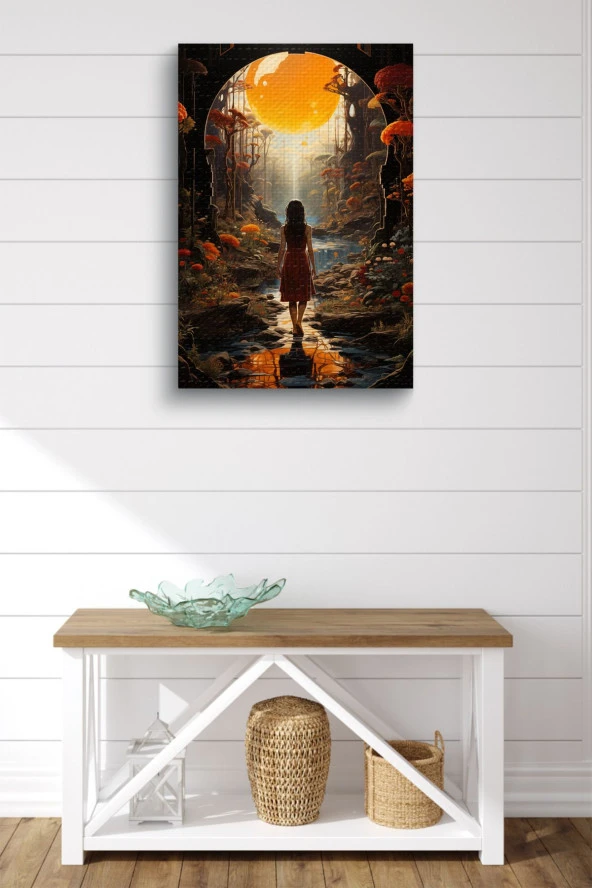 Güneşin Doğuşuna Bakan Kız Tasarım Yağlı Kanvas Tablo - Resim 2