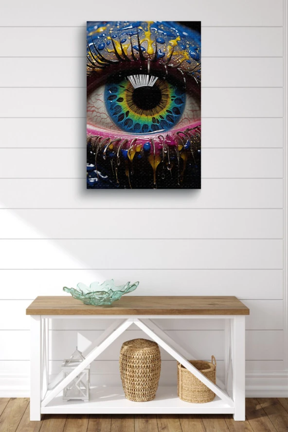 Etrafı Rengarenk Boyalar İle Kaplı Renkli Göz Yağlı Kanvas Tablo - Resim 2