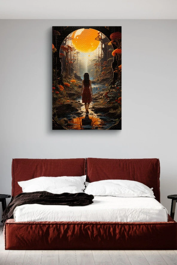 Güneşin Doğuşuna Bakan Kız Tasarım Yağlı Kanvas Tablo - Resim 3