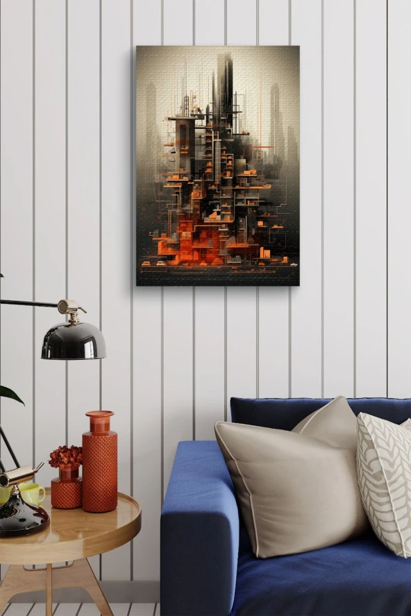 Modernist Binalar Futuristik Çizim Yağlı Kanvas Tablo - Resim 4