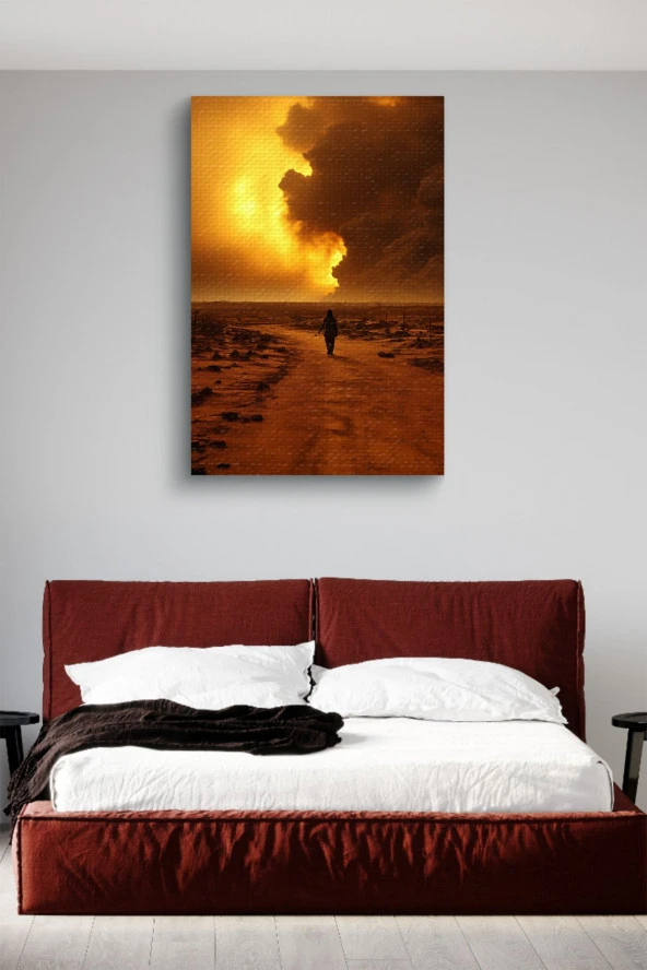 Çöl Bulutlarına Doğru Yürüyen Adam Yağlı Kanvas Tablo - Resim 2