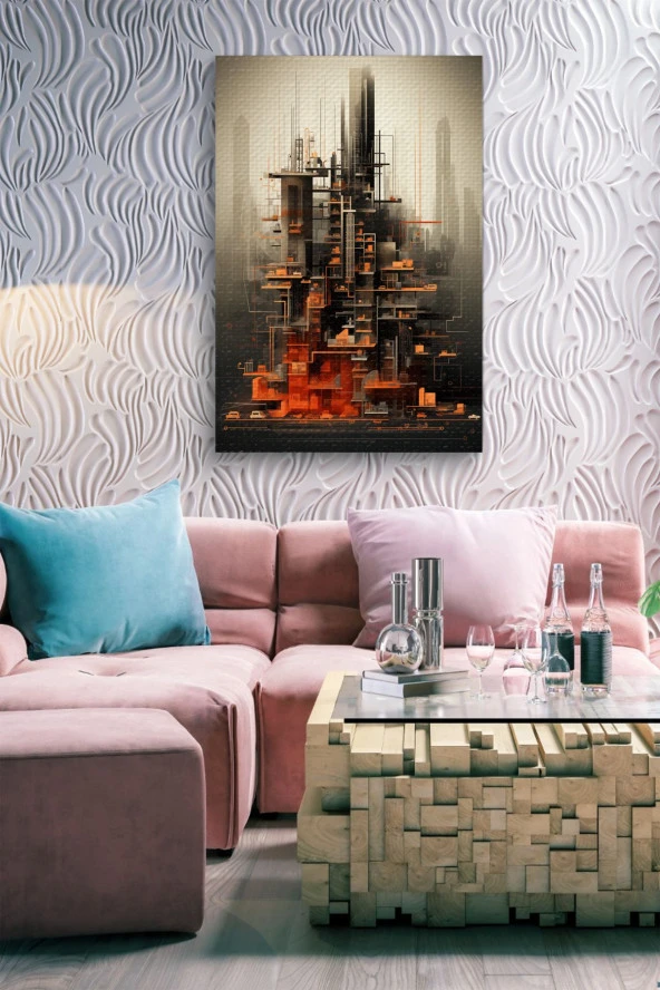 Modernist Binalar Futuristik Çizim Yağlı Kanvas Tablo - Resim 6
