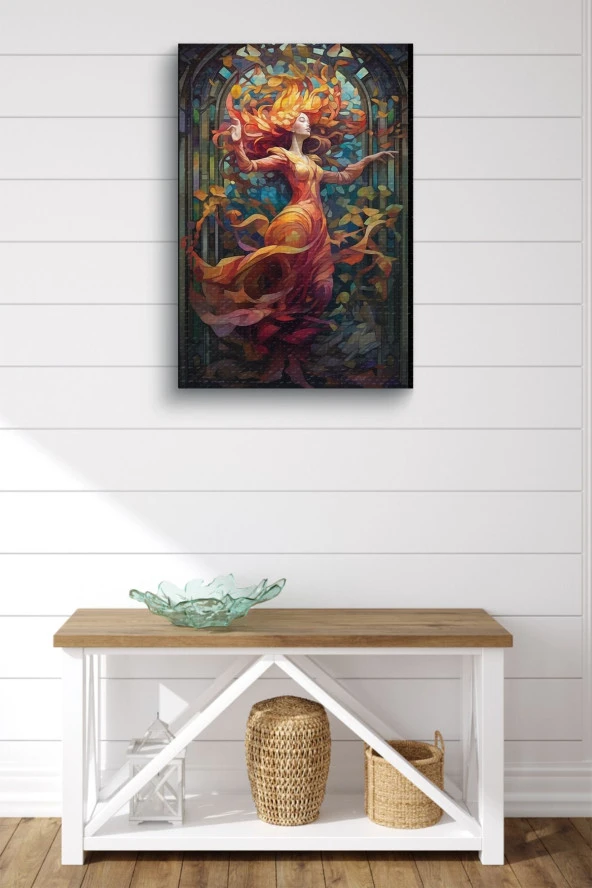 Sanatsal Tasarım Elbiseli Kız Yağlı Kanvas Tablo ürün görseli