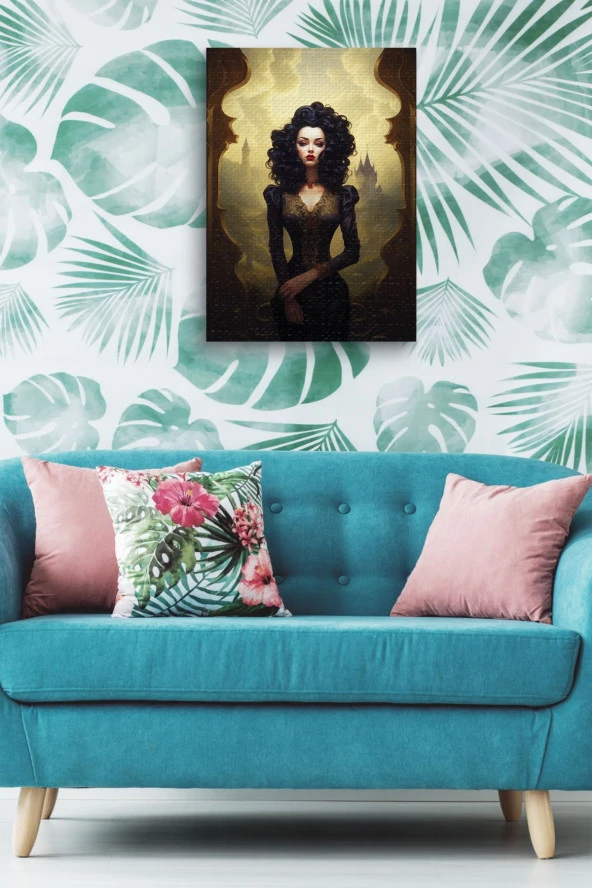 Modernist Kıvırcık Saçlı Kadın Yağlı Kanvas Tablo - Resim 4