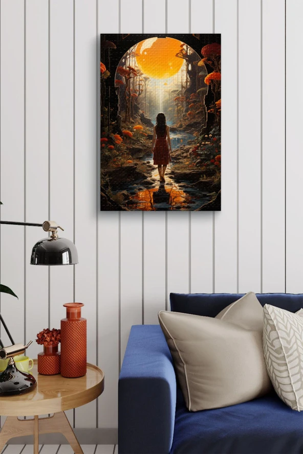 Güneşin Doğuşuna Bakan Kız Tasarım Yağlı Kanvas Tablo - Resim 4