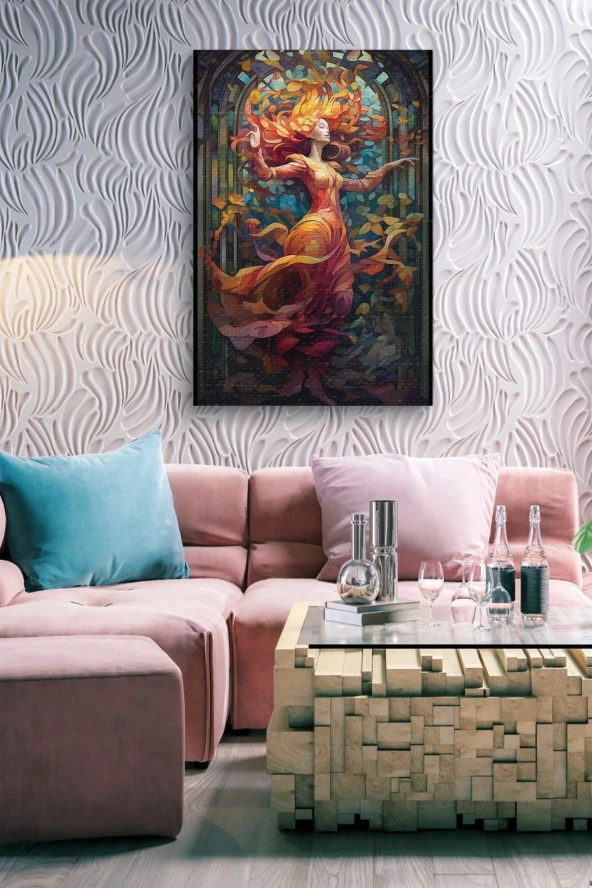 Sanatsal Tasarım Elbiseli Kız Yağlı Kanvas Tablo - Resim 6