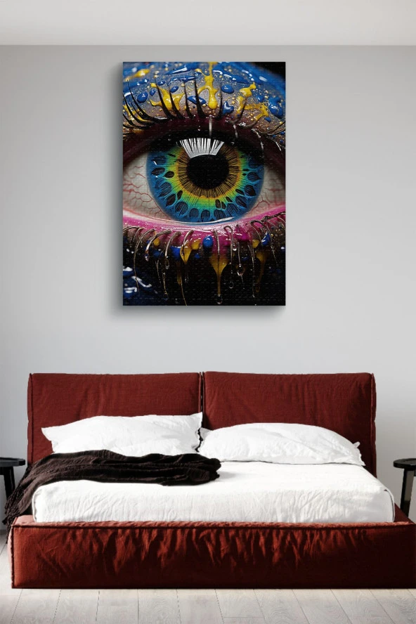 Etrafı Rengarenk Boyalar İle Kaplı Renkli Göz Yağlı Kanvas Tablo - Resim 3