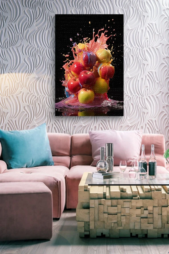 Renkler ile Birleştirilmiş Patlayan Meyveler Yağlı Kanvas Tablo - Resim 7