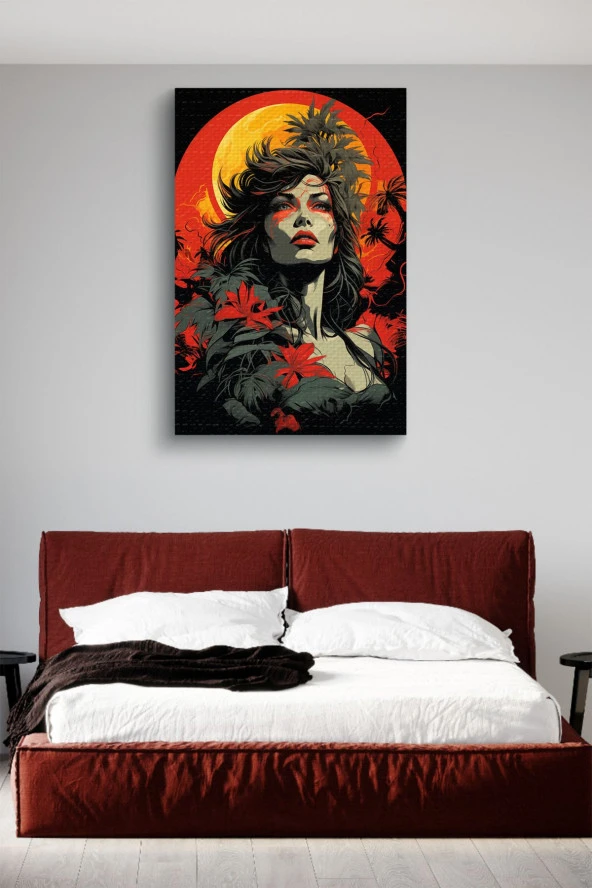 Güneş Önündeki Anarşist Kadın Silüeti Yağlı Kanvas Tablo - Resim 2