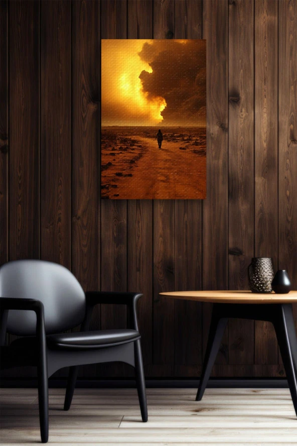 Çöl Bulutlarına Doğru Yürüyen Adam Yağlı Kanvas Tablo - Resim 5