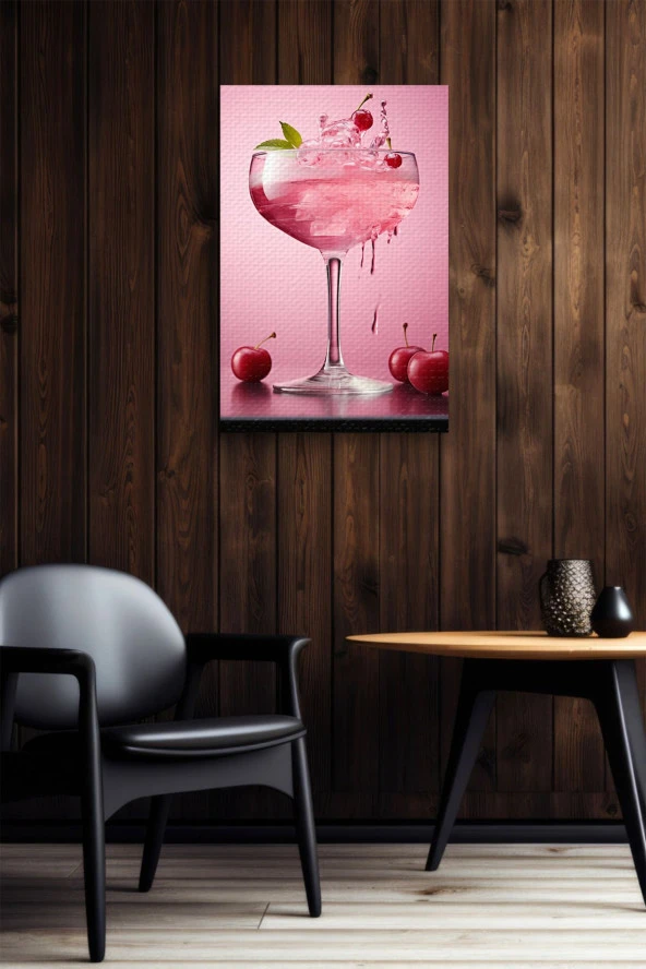 Pembe Kiraz Detaylı Kokteyl Yağlı Kanvas Tablo - Resim 6