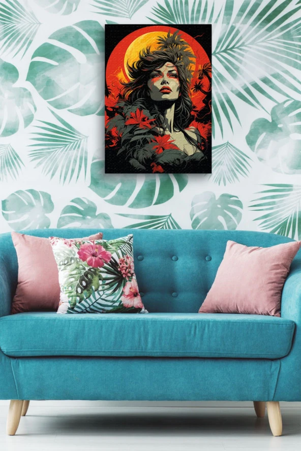 Güneş Önündeki Anarşist Kadın Silüeti Yağlı Kanvas Tablo - Resim 4