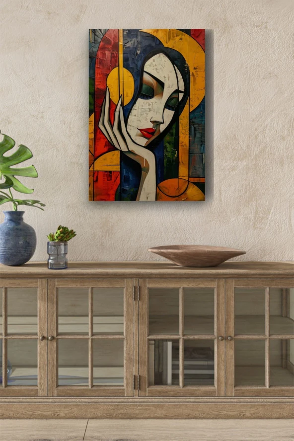 Kadın Kubizm Sanatsal Çizim Yağlı Kanvas Tablo ürün görseli