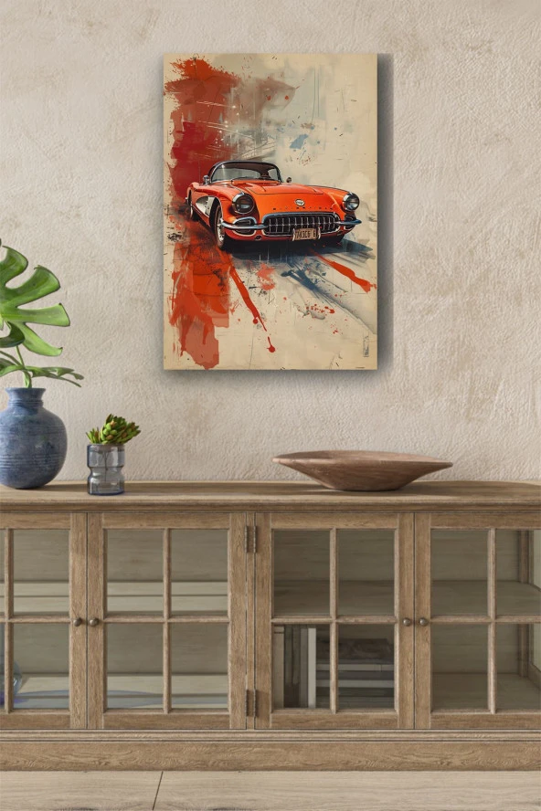 Turuncu Klasik Retro Araba Kanvas Tablo ürün görseli