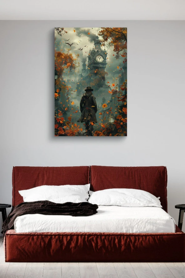 18. Yüzyıl Gotik Tarzında Saat Kulesi Yağlı Kanvas Tablo - Resim 3